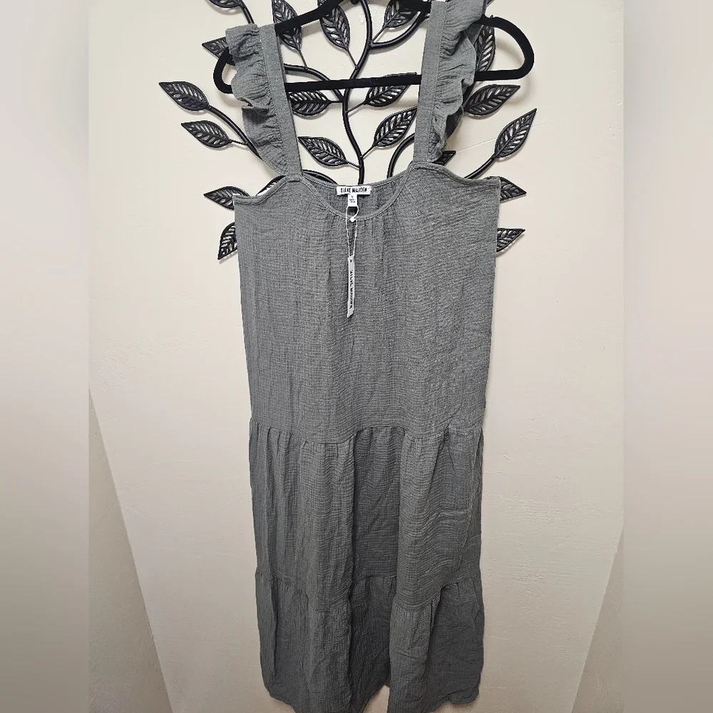 Women's STEVE MADDEN legant Olive Green Maxi Dress Size S Oversize Cotton 100% - Picture 4 of 13